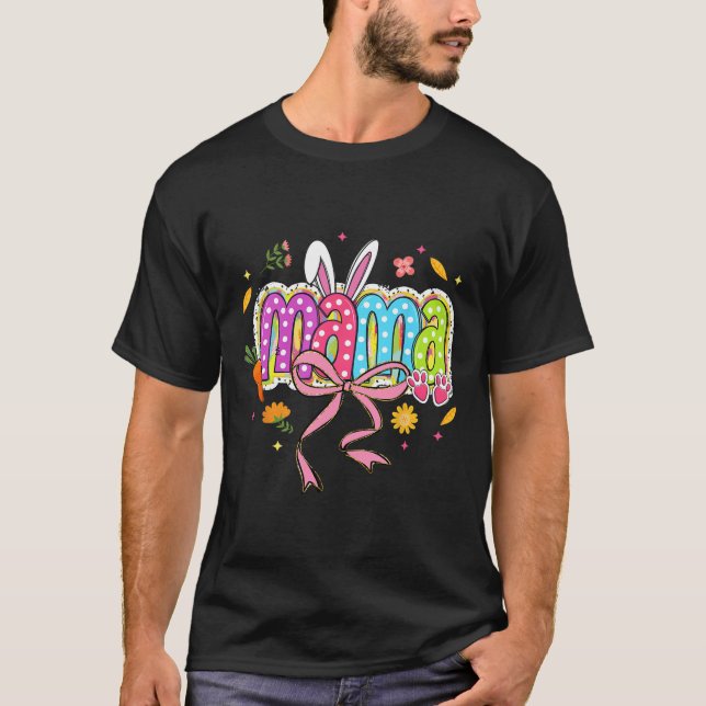 Coquette Bow Mamma Bunny Påsk Mamma Boho Blommigt  T Shirt (Framsida)