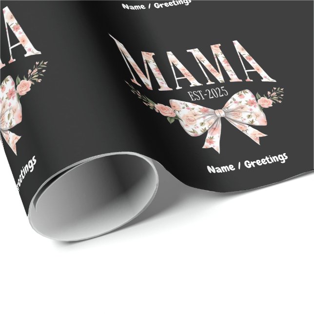 Coquette Bow Mamma Est 2025 Lycklig Mors dag Presentpapper (Rullad Hörn)