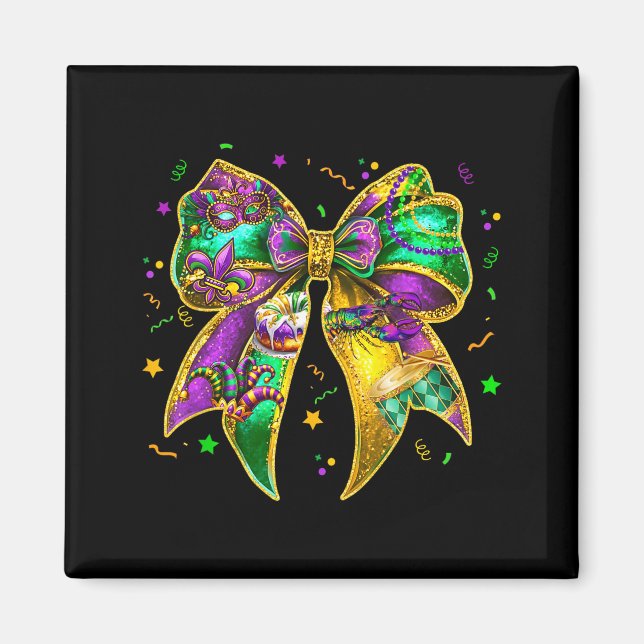 Coquette Bow Mardi Gras New Orleans Fleur De Lis F Magnet (Framsidan)