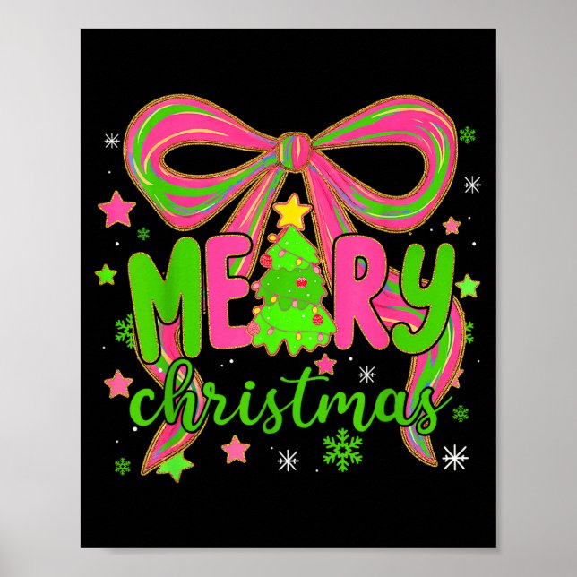 Coquette Bow Merry Christmas Tree Xmas Holiday Gir Poster (Framsidan)