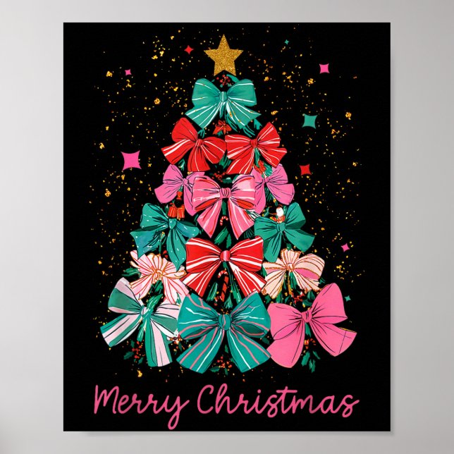 Coquette Bow Merry Christmas Xmas Tree Family Paja Poster (Framsidan)