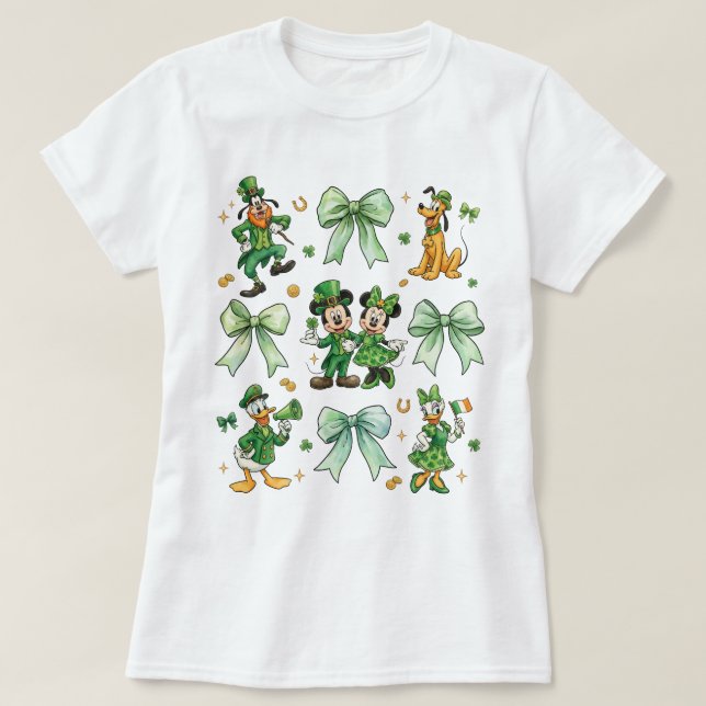 Coquette Bow Mickey Och Vänner St. Patrick's Day  T Shirt (Design framsida)