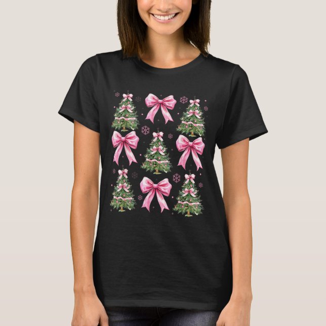 Coquette Bow Nk Christmas Tree Xmas Pajamas Women  T Shirt (Framsida)