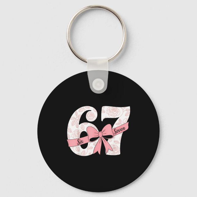 Coquette Bow Number 67 Meme Nk Floral  Nyckelring (Framsida)