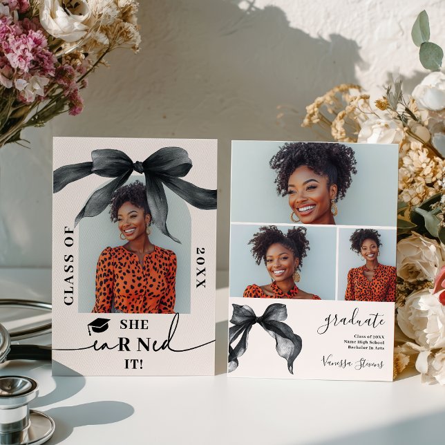 Coquette Bow Nurse 4-Photo Graduation Inbjudningar (Coquette Bow Nurse 4-Photo Graduation Invitation)