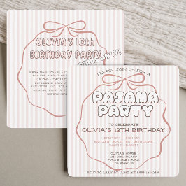 Coquette bow pajama party rosa rand födelsedag inbjudningar
