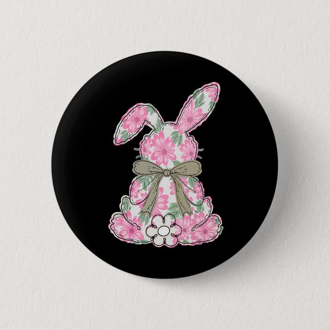 Coquette Bow Påskkel Hare Vårblommor Dam T-shirt Knapp (Framsida)