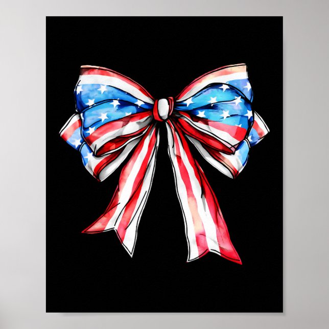 Coquette Bow Patriotic USA flagga Lycklig 4 juli Poster (Framsidan)
