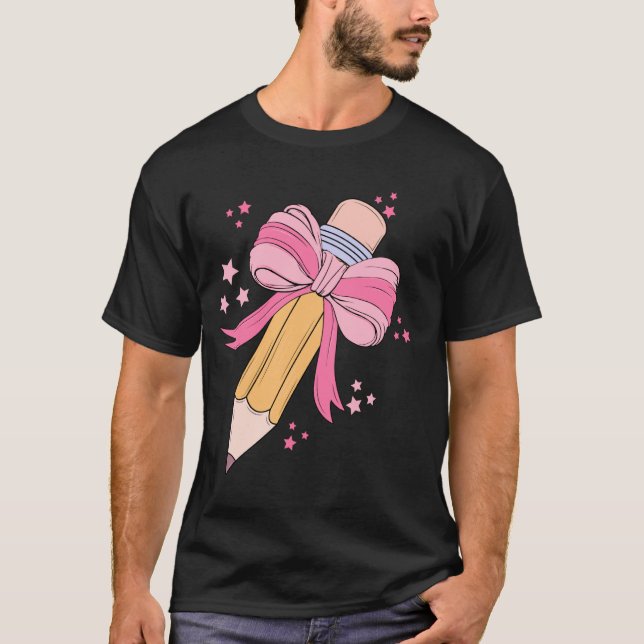 Coquette Bow Pencil Lärare Student första dagen ba T Shirt (Framsida)