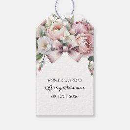 Coquette Bow & Peony Watercolor Baby Shower Presentetikett