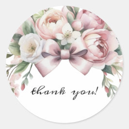 Coquette Bow & Peony Watercolor Baby Shower Runt Klistermärke