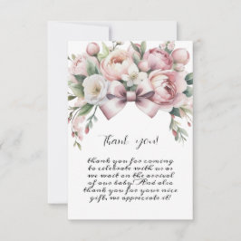 Coquette Bow & Peony Watercolor Baby Shower Tack Kort