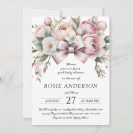 Coquette Bow & Peony Watercolor Barnrumsfirande Inbjudningar