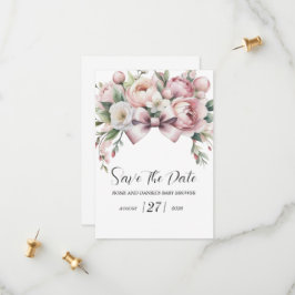 Coquette Bow & Peony Watercolor Barnrumsfirande Spara Datumet