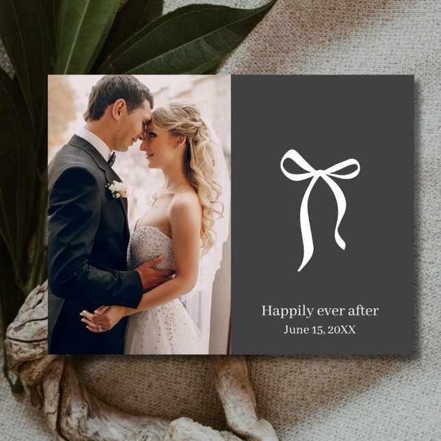 Coquette Bow Photo Bröllop Tack Vykort (Coquette Bow Photo Wedding Thank You Postcard)