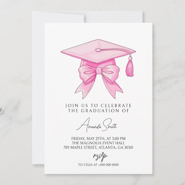 Coquette Bow Pink Graduation Inbjudningar (Framsida)