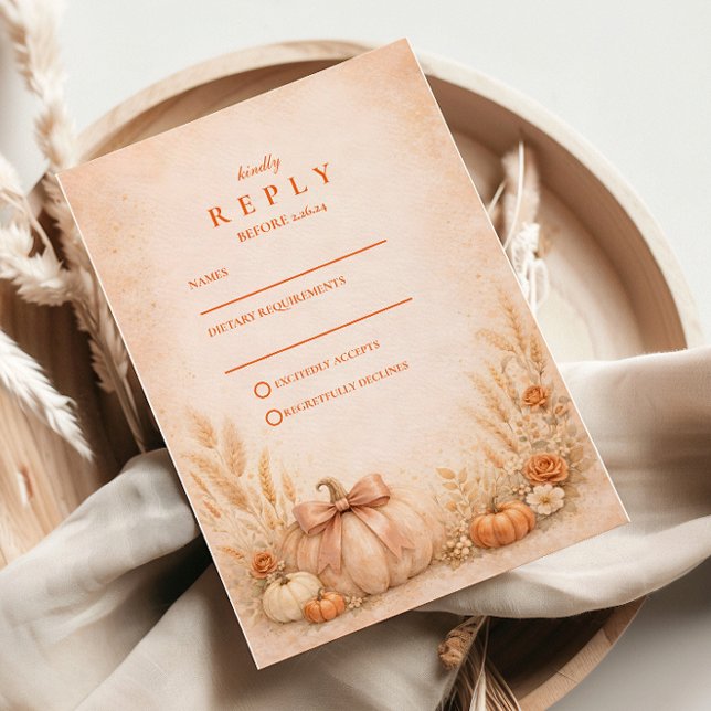 Coquette Bow Pumpkin Autumn Wedding OSA Kort (Skapare uppladdad)