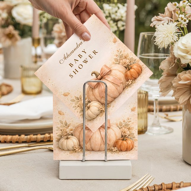 Coquette Bow Pumpkin Fall Baby Shower Pappersservett (Skapare uppladdad)
