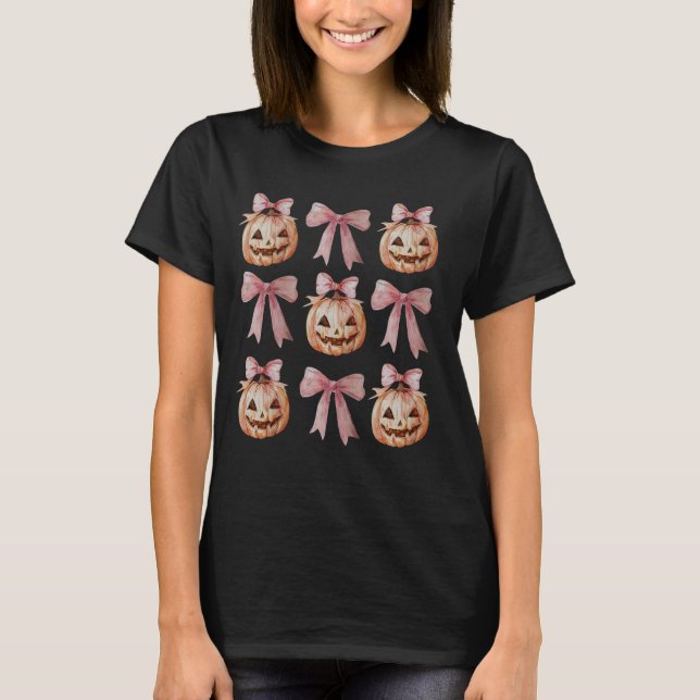Coquette Bow Pumpkin Jack O Latern Spooky Season H T Shirt (Framsida)