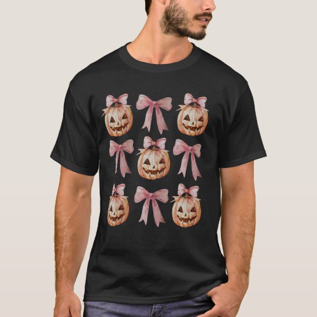 Coquette Bow Pumpkin Jack O Latern Spooky Season H T Shirt (Framsida)