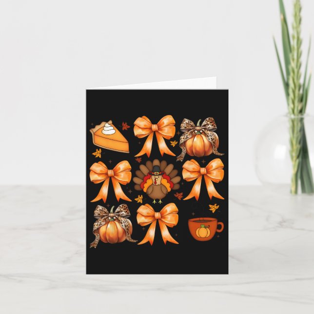 Coquette Bow Pumpkin Paj Turkiet Thanksgiving Autu Kort (Framsida)