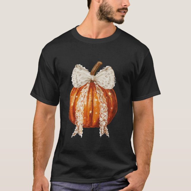 Coquette Bow Pumpkin Season Hösthösten sjunker all T Shirt (Framsida)