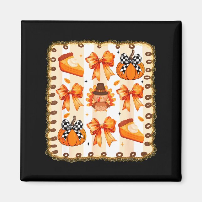 Coquette Bow Pumpkin Season Thanksgiving Autumn Fa Magnet (Framsidan)