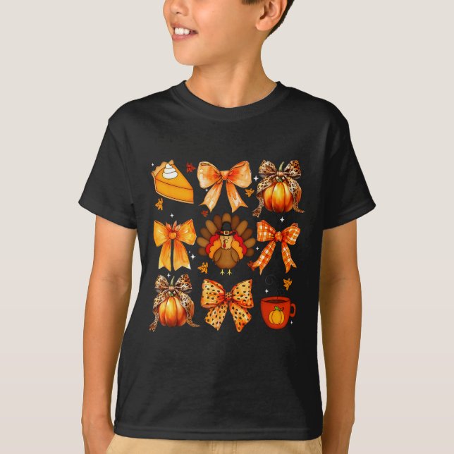 Coquette Bow Pumpkin Season Thanksgiving Autumn Fa T Shirt (Framsida)