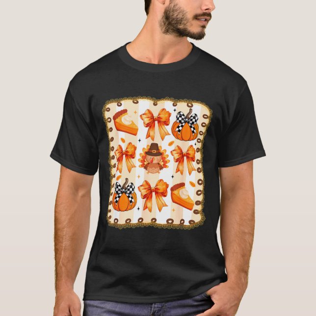 Coquette Bow Pumpkin Season Thanksgiving Autumn Fa T Shirt (Framsida)