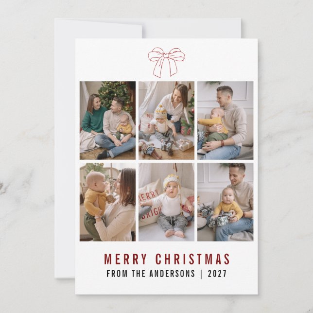  Coquette Bow Red Merry Christmas 6 Photo Collage Julkort (Framsida)