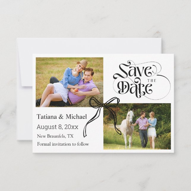 Coquette bow ribbon modern calligraphy 2-foton spara datumet (Framsida)