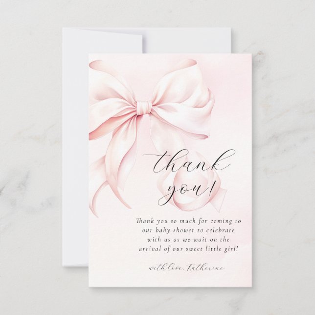 Coquette Bow Rosa Baby Shower Tack Kort (Framsida)