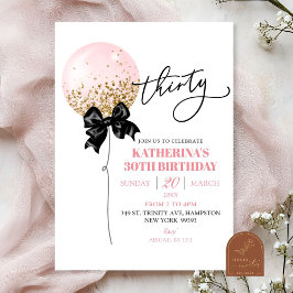 Coquette Bow Rosa Ballong Vuxen Födelsedag Inbjudningar
