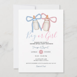 Coquette Bow Rosa Blue Ribbon Gender Reveal Inbjudningar