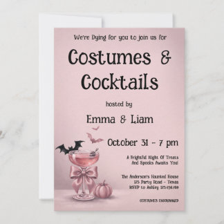 Coquette Bow Rosa Drink & Fladdermöss Halloweenfes Inbjudningar