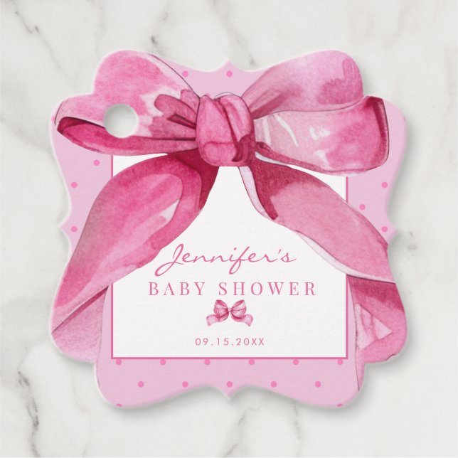 Coquette Bow | Rosa Flicka Shower Favoriter Gåvor Etiketter (Framsida)