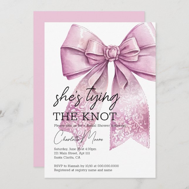 Coquette Bow Rosa Gifter sig Möhippa Inbjudningar (Fram/baksida)