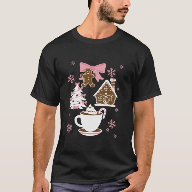 Coquette Bow Rosa Gingerbröd jul Girly Julafton T Shirt (Framsida)
