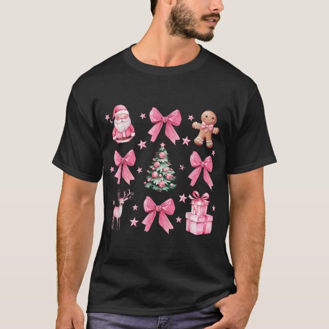Coquette Bow Rosa Julgran Santa Gingerbröd T Shirt (Framsida)