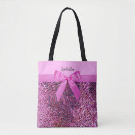 Coquette Bow & Rosa Lila Glitter Script Namn Tygkasse