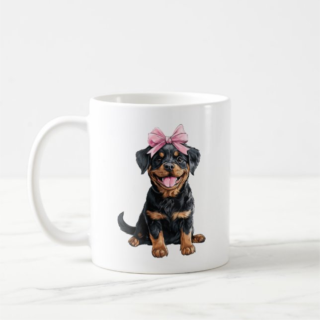 Coquette Bow Rottweiler Hund Mamma Flicka Rosa Kaffemugg (Vänster)