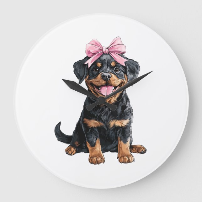 Coquette Bow Rottweiler Hund Mamma Flicka Rosa Stor Klocka (Framsida)