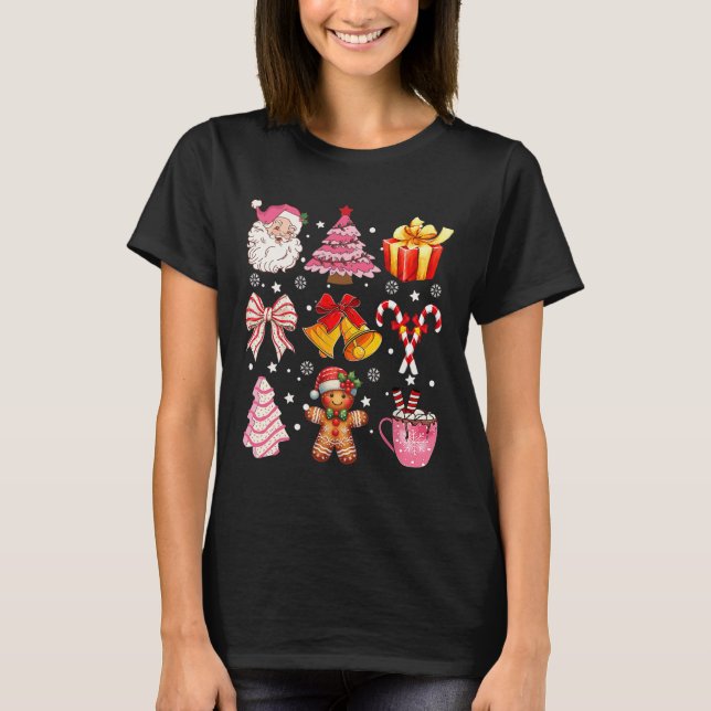 Coquette Bow Santa Julgran Cake Candy Ginge T Shirt (Framsida)