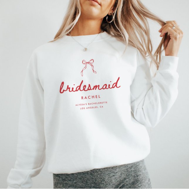 Coquette Bow Script Bridesmaid's Name Bachelorette T Shirt (Skapare uppladdad)
