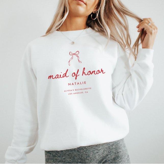 Coquette Bow Script Maid of Honor Bachelorette T Shirt (Skapare uppladdad)
