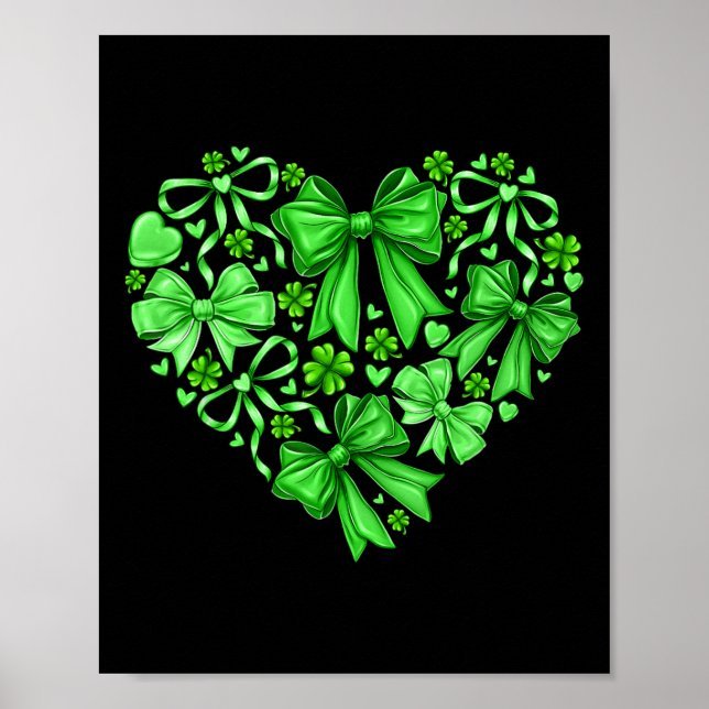 Coquette Bow Shamrock Heart St Patricks Day Irländ Poster (Framsidan)