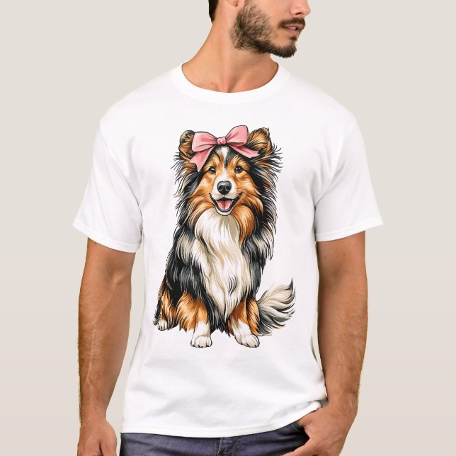 Coquette Bow Shetlandska Fårhundar Hund Mamma Flic T Shirt (Framsida)