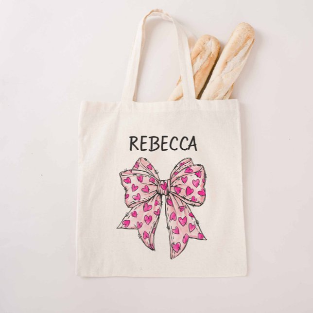 Coquette Bow-Shock rosa Tygkasse (Hot Pink Bow Reusable Bag)