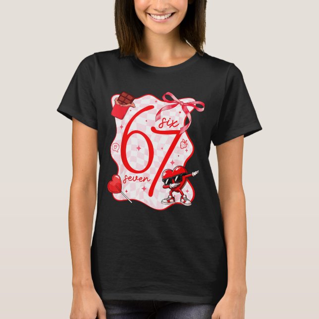 Coquette Bow Six Seven 67 Meme Dabbing Heart Valen T Shirt (Framsida)