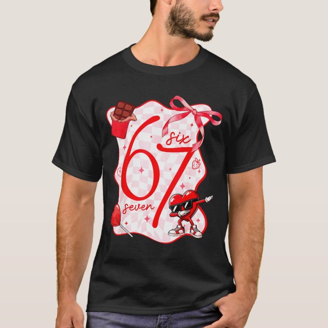 Coquette Bow Six Seven 67 Meme Dabbing Heart Valen T Shirt (Framsida)